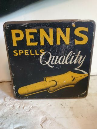 Penns Spells Quality Natural Leaf Thick Tobacco Tin Box Hinged Lid Black