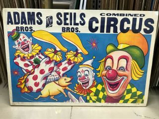 Vintage Adams And Sells Bros.  Circus Poster 28 " By 42 " Pig And Clowns At Play