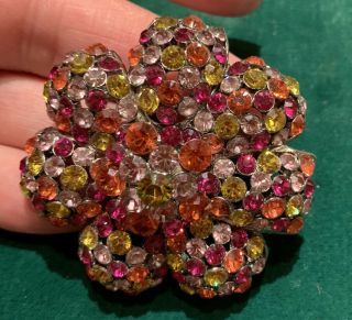 Vintage Joan Rivers Multi - Colored Rhinestone Flower Pin