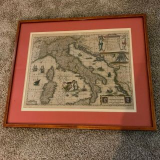 Antique 17th C.  Henricus Hondius Hand Colored Engraved Map Of Italy
