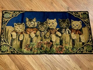 Vintage Italian Italy Tapestry Royal Blue Rug Cats Kittens 39 " X 19 " Victorian