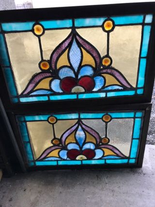 Mk 56 Two Available Price Each Antique Jeweled Stained Glass Window 16.  5 X 27