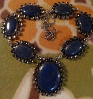 Antique Lapis Necklace Sterling Silver Museum Quality Chunky Blue Stones