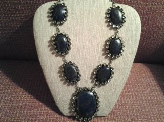 Antique Lapis Necklace Sterling Silver Museum Quality Chunky Blue Stones 3