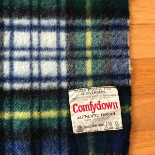 Vintage Navy Blue Green Wool Tartan Plaid Blanket Throw Scotland Pringle