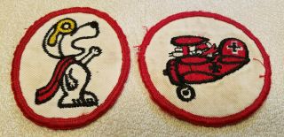 Vintage Set 2 Snoopy As The Red Baron Patches Peanuts Collectible