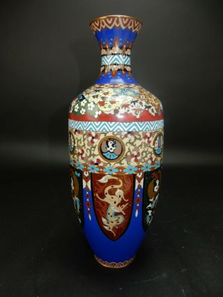 Gorgeous Antique Japanese Meji Period Wireless Cloisonne Vase 14.  25 Inches Tall.
