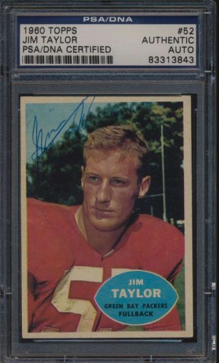 1960 Topps 52 Jim Taylor Hof Uer Autographed Psa/dna Authentic 56424