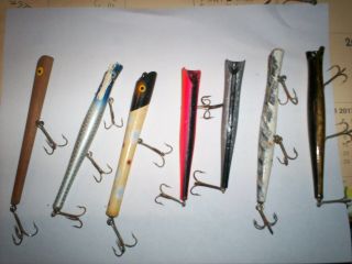 7 Vintage Wooden Pencil Plugs Walleye Fishing Lures Great Productive Colors