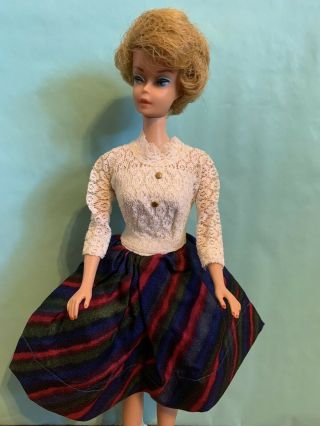 Vintage Barbie Clothing 1960’s Dress Lace Top Satin Plaid Bottom Gorgeous