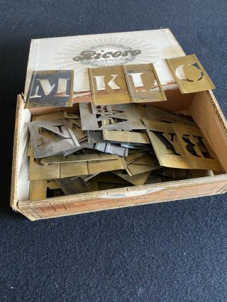 Vintage Interlocking Metal Stencils Letters Numbers & Cigar Box