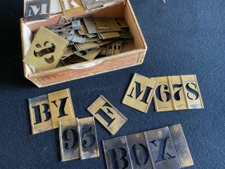 Vintage Interlocking Metal Stencils Letters Numbers & Cigar Box 2