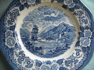 2 Lochs Of Scotland Royal Warwick China Dinner Plate Vtg Blue England Gp2