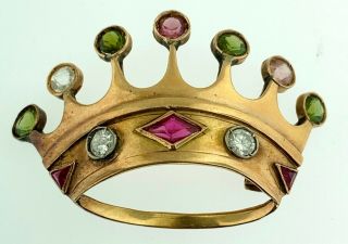 Antique Solid 14k Rose Gold & Gemstones Crown Pendant Brooch Pin