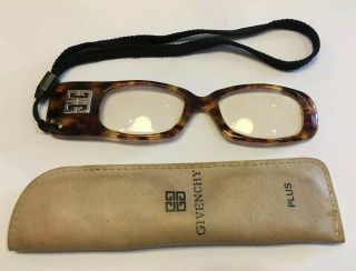 Vintage Givenchy Plus Unico Tortoise Hand Held Reading Glasses 43/17 W/ Pouch