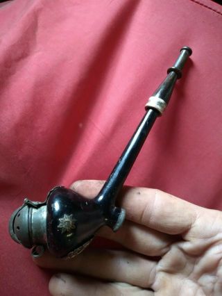 Antique Hand Carved Wood W Wind Lid Smoking Pipe -