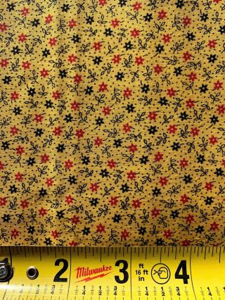 Vintage 36 " Cotton Yellow,  Black,  Red Print Fabric,  Almost 3 Yards