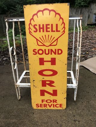 Vintage Shell Sound Horn For Service Gasoline Sign 33 " X 11 3/4 " Antique