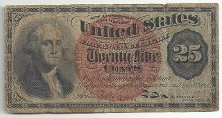 Vintage 1869 - 1875 25 Cent 4th Issue Fractional Currency Fr - 1607 Vg