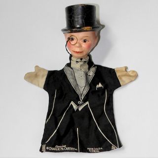 Vintage 1930s Ideal Toys Charlie Mccarthy Hand Puppet With Top Hat And Monocle