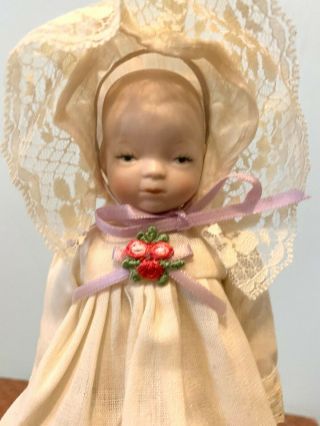 Vintage Schmid Porcelain Baby Doll In Gown & Bonnet 7 1/2 Inch