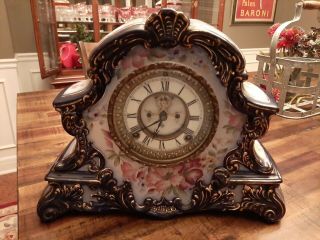 Antique Ansonia " Peconic " 8 Day Porcelain Mantle Clock C - 1885