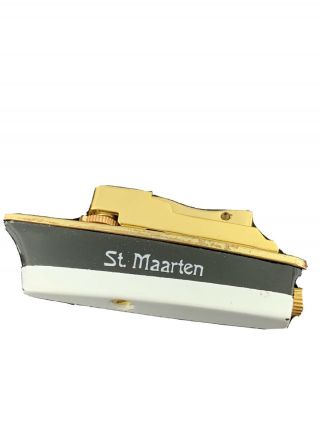 Vintage Figural Ship Butane Pocket Lighter - Side Of The Boat Says St.  Maarten