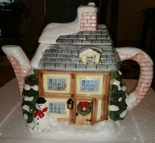 Vintage Collectable Christmas Cottage House Teapot