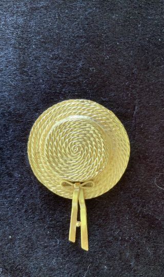 Vintage Carolee Gold Pin Summer Straw Hat Brooch.  1 3/4 X 3” Darling Summer
