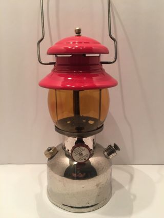 Vintage Coleman 200 Lantern Red Nickle Chrome Amber Globe 12/1950 1st Year