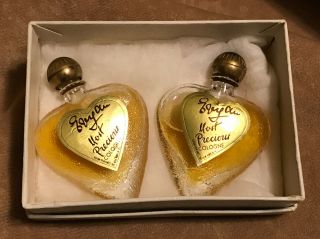 2 Vintage Most Precious Cologne By Evyan In Heart Shaped Lie Down Perfume Bottle