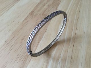 Vintage Solid 900 Silver Greek Key Bangle/bracelet - Safety Clasp