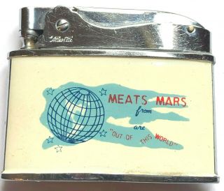 Vintage Flat Advertising Lighter Mar Meat Co " Out Of This World " St Louis Mo