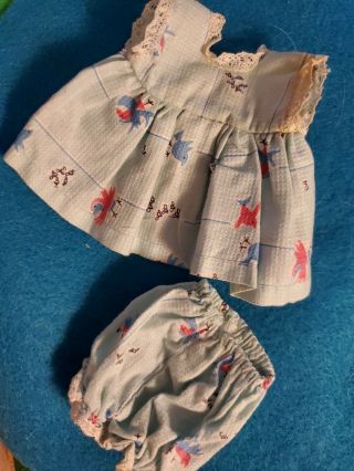 Vintage 1950s Vogue Ginny Doll Outfit Tagged,  Birds Print Dress With Bloomers