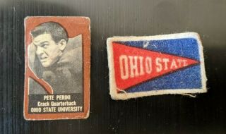 Vintage Ohio State Pete Perini Brown 1950 Topps Felt Back Football Card & Flag