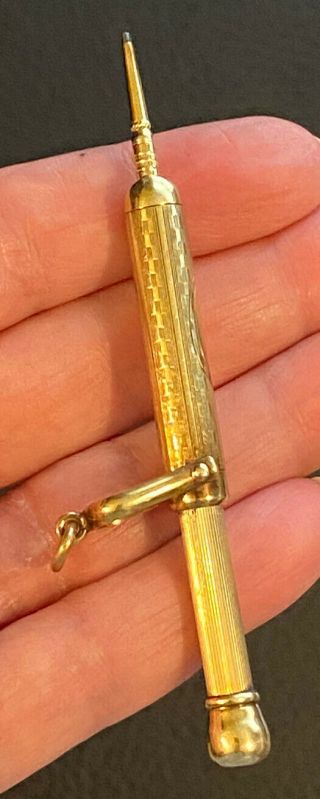 Antique MABIE TODD & Co.  14K Yellow Gold Telescoping 2” Pendant Pencil 11.  2grams 2