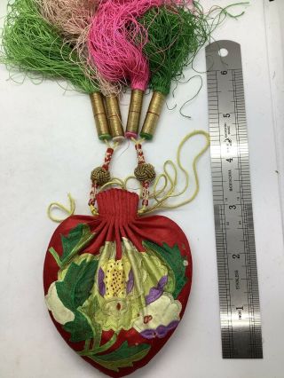 Antique Chinese Embroidered Silk Scent Purse Bag 19th Century Pouch