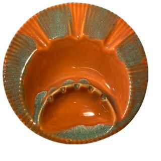 Vtg 70s Mid Century Modern Pottery Glazed Ceramic Ash Tray Orange 8 X 8”