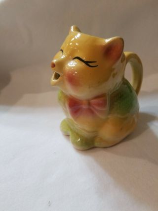 Vintage Shawnee Art Pottery Yellow Cat Creamer W/ Red Bow 5 "