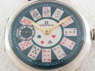 Omega Playing Cards Antique 1916 - 1923 Swiss Art Deco Silver Men ' s Watch 2