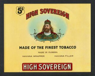 Old High Sovereign Cigar Label - Havana - Florida
