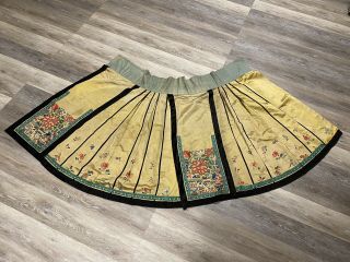 Colorful Antique Chinese Yellow Silk Skirt With Vibrant Flowers Qing Period 2