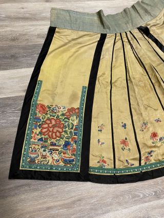 Colorful Antique Chinese Yellow Silk Skirt With Vibrant Flowers Qing Period 3