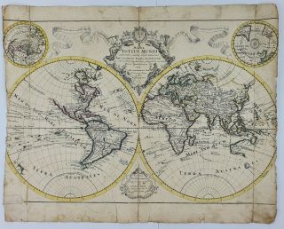 Very Rare World Map 1710 Antique Copper Engraving Jeremias Wolff