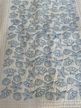 Vintage Blue & White Sea Shell Quilting Quilt Shams Set Of 2 30 " X 25 "
