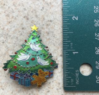 Zarah Vintage Sterling Silver Enamel Christmas Tree Pin Brooch W/ Teddy Bear 925
