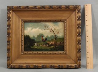19thc Antique Alfred De Gault American Country Chickens Rooster Oil Painting Nr