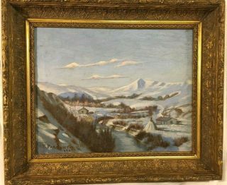 Antique Colorado Oil On Canvas Winter Landscape W/ Tepee Signed Gf Parsons 1902