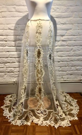 Antique Tulle Wedding Skirt With Silver And Gold Thread Embroidery