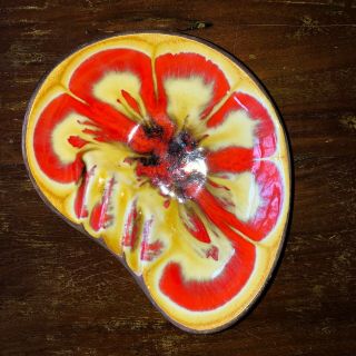 1963 Vintage Treasure Craft Orange Flower Ashtray Hawaii Mid Century Tiki 11